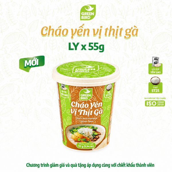  Cháo yến Green Bird vị thịt gà - Ly 55g 