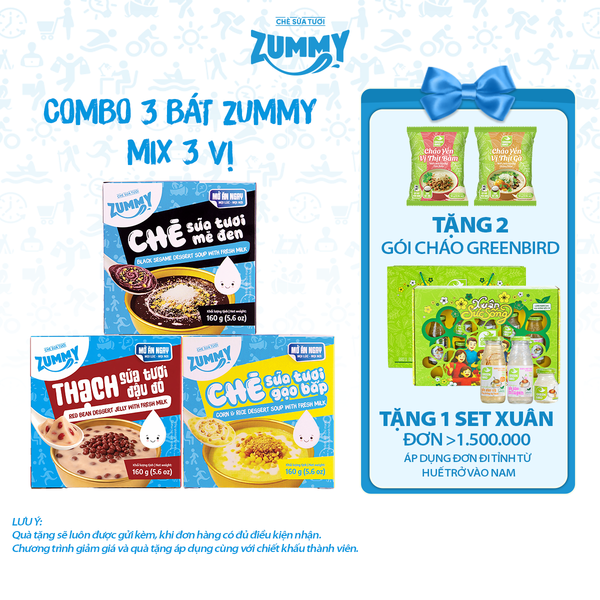  Combo 3 bát chè Zummy mè đen - gạo bắp - đậu đỏ 