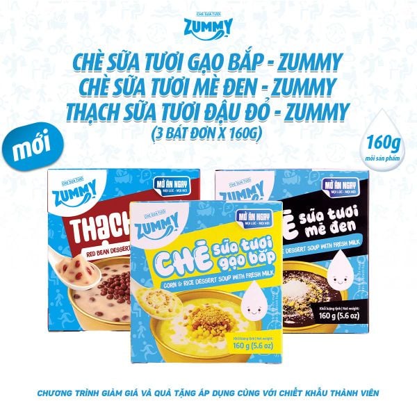 Combo 3 bát chè Zummy mè đen - gạo bắp - đậu đỏ 