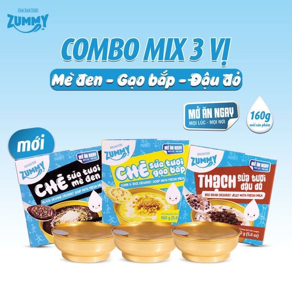  Combo 3 bát chè Zummy mè đen - gạo bắp - đậu đỏ 