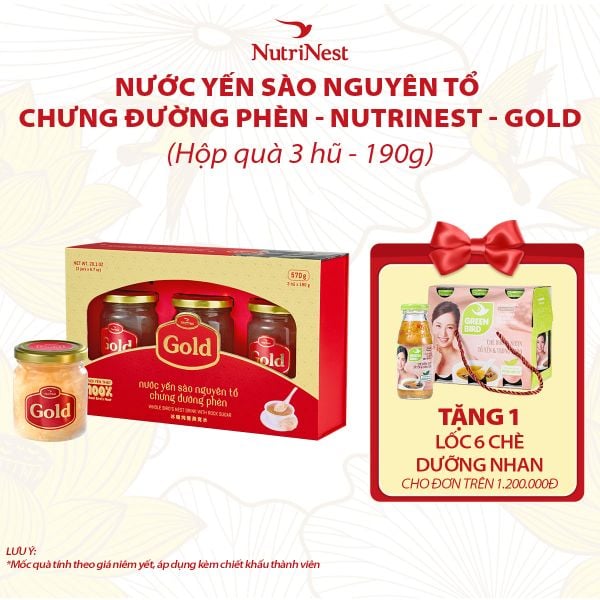  Nước yến sào NutriNest Gold nguyên tổ chưng đường phèn 190g - hộp quà 3 hũ (Gold 190g - Hộp quà 3 hũ) 