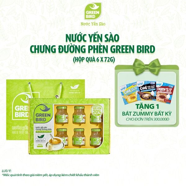  Nước yến sào Green Bird  chưng đường phèn 72g - hộp quà 6 (Green Bird 72g - Hộp quà 6) 