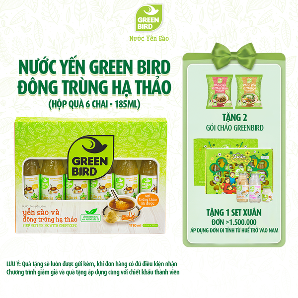  Green Bird Đông trùng 185ml - Hộp quà 6 