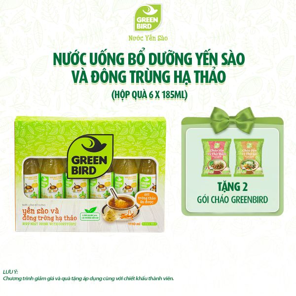  Green Bird Đông trùng 185ml - Hộp quà 6 