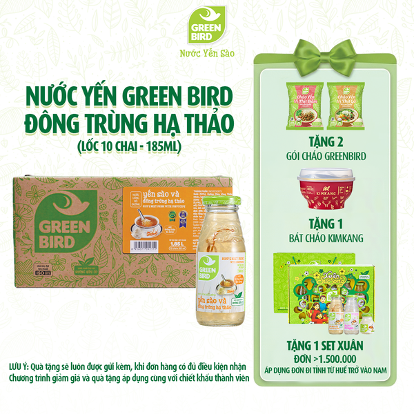 Green Bird Đông trùng 185ml - Lốc 10 