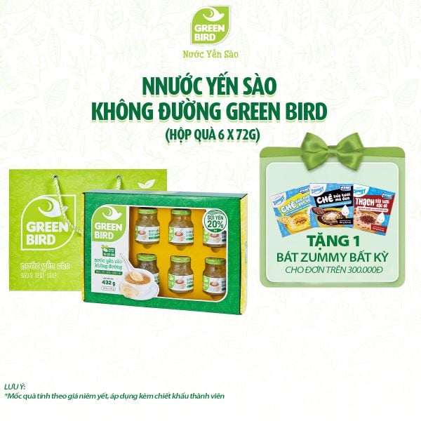  Nước Yến Sào Green Bird không đường 72g - hộp quà 6 (Green Bird không đường 72g - Hộp quà 6) 