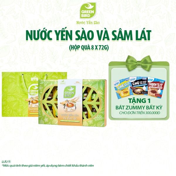  Nước yến sào Green Bird sâm lát  72g - hộp quà 8 (Green Bird Sâm lát 72g - Hộp quà 8) 