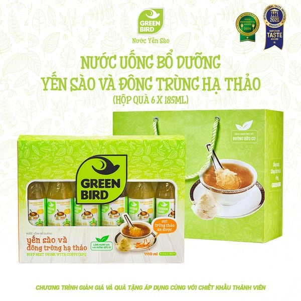  Green Bird Đông trùng 185ml - Hộp quà 6 