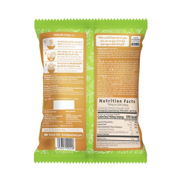  Thùng 30 Cháo yến Green Bird vị thịt gà - Gói 55g 