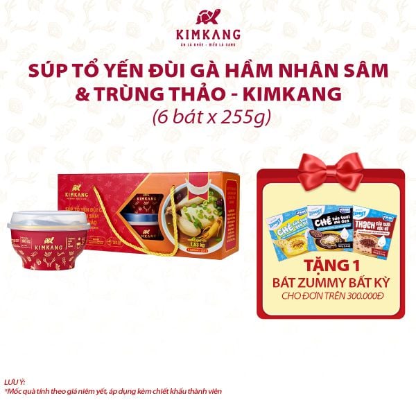  Súp tổ yến KimKang đùi gà hầm nhân sâm trùng thảo 255g - hộp 6 bát 
