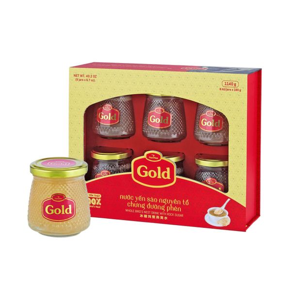  NUTRINEST - GOLD - WHOLE BIRD'S NEST WITH ROCK SUGAR - Gift Box 6 Jars x 190 g 