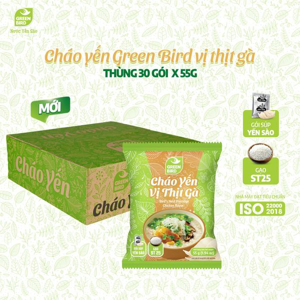  Thùng 30 Cháo yến Green Bird vị thịt gà - Gói 55g 