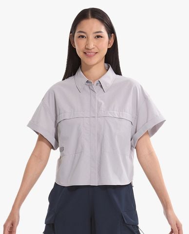  SKECHERS - Áo sơ mi nữ cổ bẻ tay ngắn phom croptop 