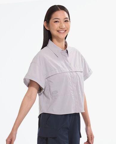  SKECHERS - Áo sơ mi nữ cổ bẻ tay ngắn phom croptop 