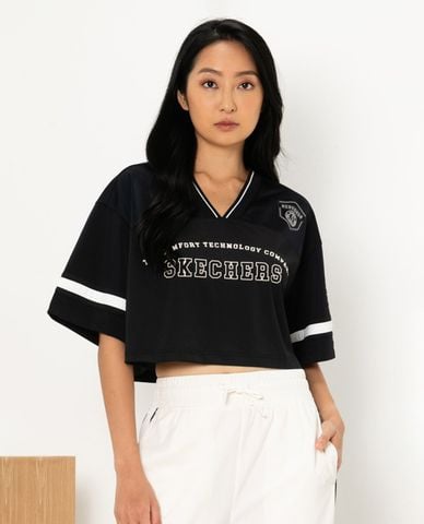 SKECHERS - Áo croptop nữ cổ V tay ngắn 