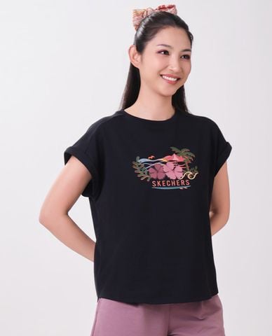  SKECHERS - Áo thun nữ cổ tròn tay ngắn in họa tiết 