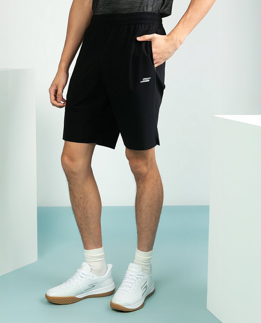 SKECHERS - Quần short tập luyện nam lưng thun Performance