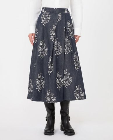  WEEKEND MAX MARA - Chân váy denim midi phối hoa Wkdstruzzo 