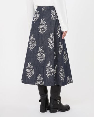  WEEKEND MAX MARA - Chân váy denim midi phối hoa Wkdstruzzo 