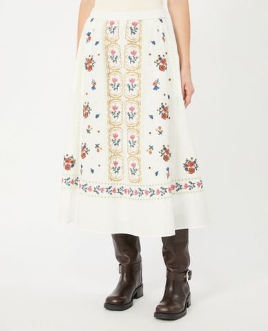  WEEKEND MAX MARA - Chân váy chữ A midi thêu hoa Wkdfalla 