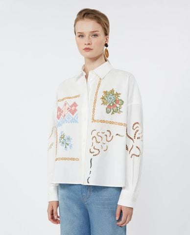  WEEKEND MAX MARA - Áo sơ mi nữ tay dài thêu họa tiết Wkdfonte 