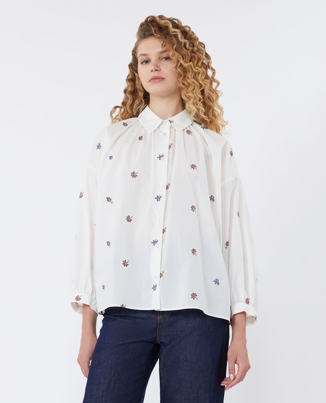 WEEKEND MAX MARA - Áo sơ mi nữ cổ bẻ tay dài thêu hoa Wkdbutterfly