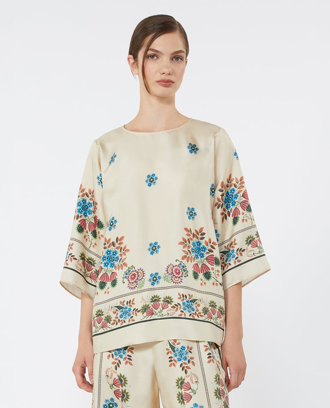 WEEKEND MAX MARA - Áo kiểu nữ cổ tròn tay lửng in họa tiết Wkdsamba