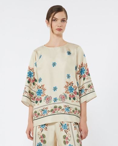  WEEKEND MAX MARA - Áo kiểu nữ cổ tròn tay lửng in họa tiết Wkdsamba 