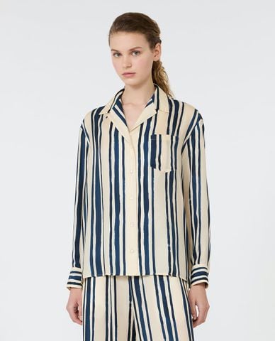  WEEKEND MAX MARA - Áo sơ mi nữ cổ V tay dài kẻ sọc Wkdcorona 