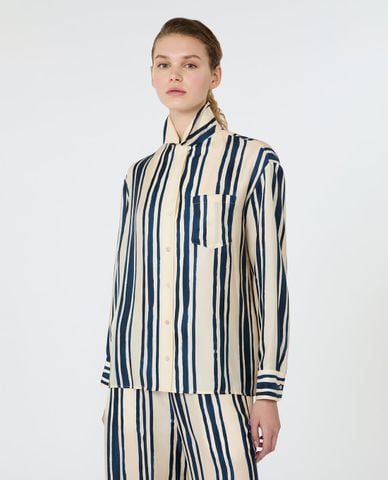  WEEKEND MAX MARA - Áo sơ mi nữ cổ V tay dài kẻ sọc Wkdcorona 