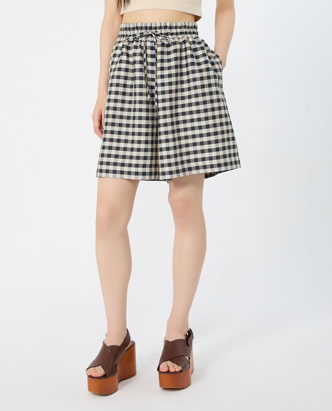 WEEKEND MAX MARA - Quần short nữ ống rộng sọc caro Wkiastrale