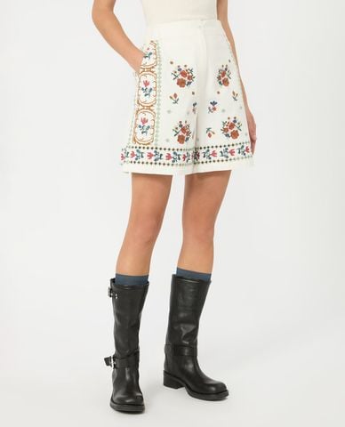  WEEKEND MAX MARA - Quần short nữ ống rộng thêu hoa Wkdobice 