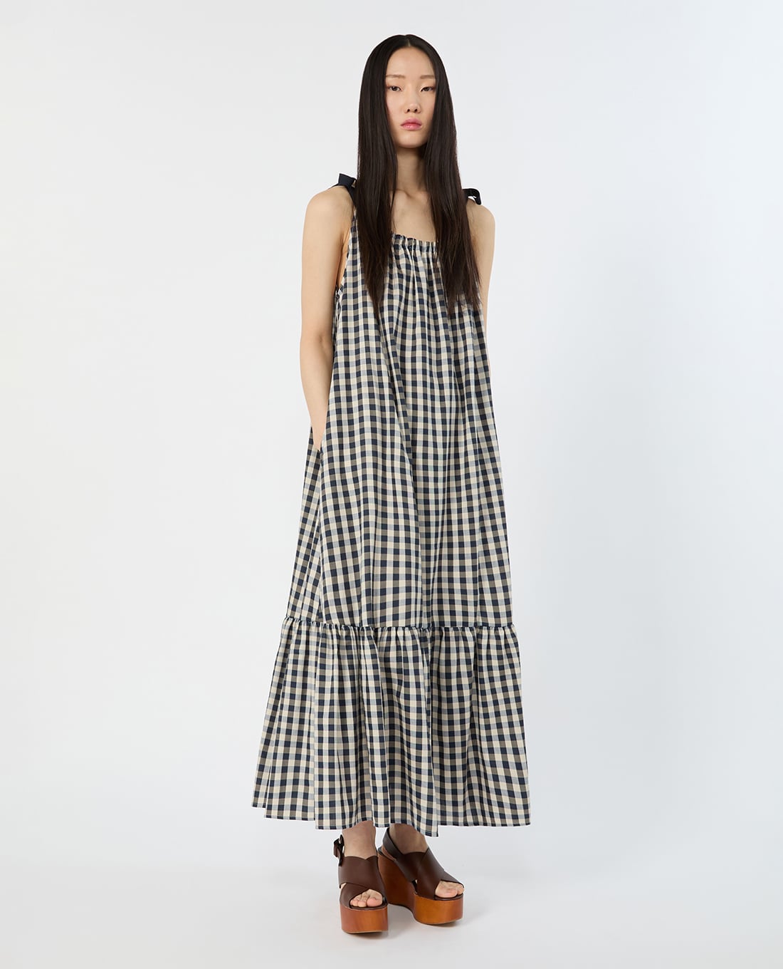 WEEKEND MAX MARA - Đầm hai dây midi sọc caro Wkiugola