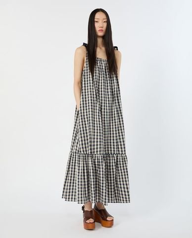  WEEKEND MAX MARA - Đầm hai dây midi sọc caro Wkiugola 