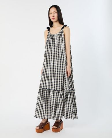  WEEKEND MAX MARA - Đầm hai dây midi sọc caro Wkiugola 