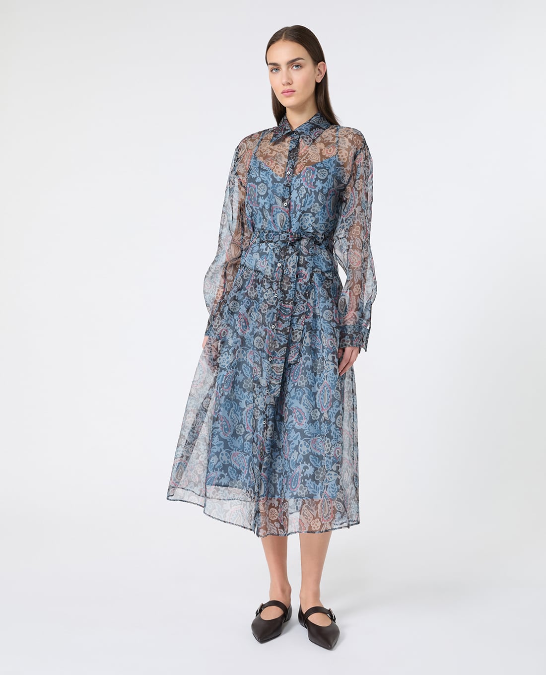 WEEKEND MAX MARA - Đầm sơ mi midi xuyên thấu in họa tiết Wkdslalom