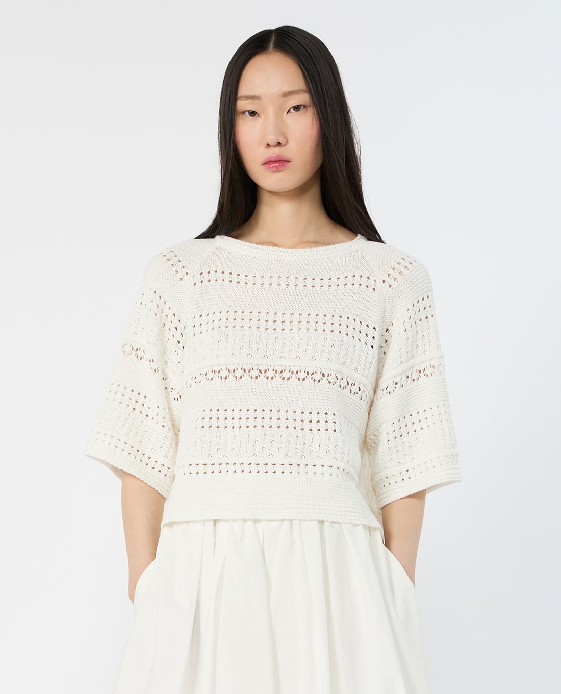 WEEKEND MAX MARA - Áo dệt kim nữ cổ tròn tay lửng Wkiorche