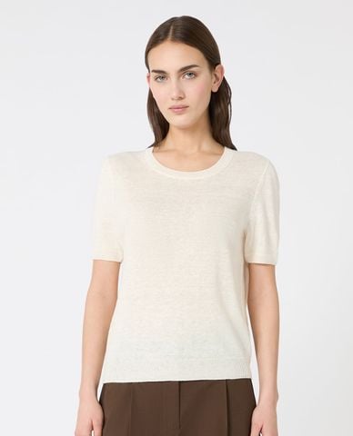  WEEKEND MAX MARA - Áo dệt kim nữ cổ tròn tay ngắn Wkdpancone 