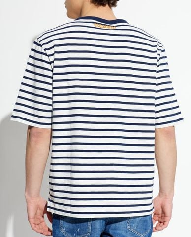  DSQUARED2 - Áo thun nam cổ tròn tay ngắn kẻ sọc 