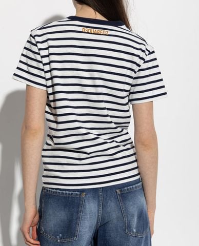  DSQUARED2 - Áo thun nữ cổ tròn tay ngắn kẻ sọc 