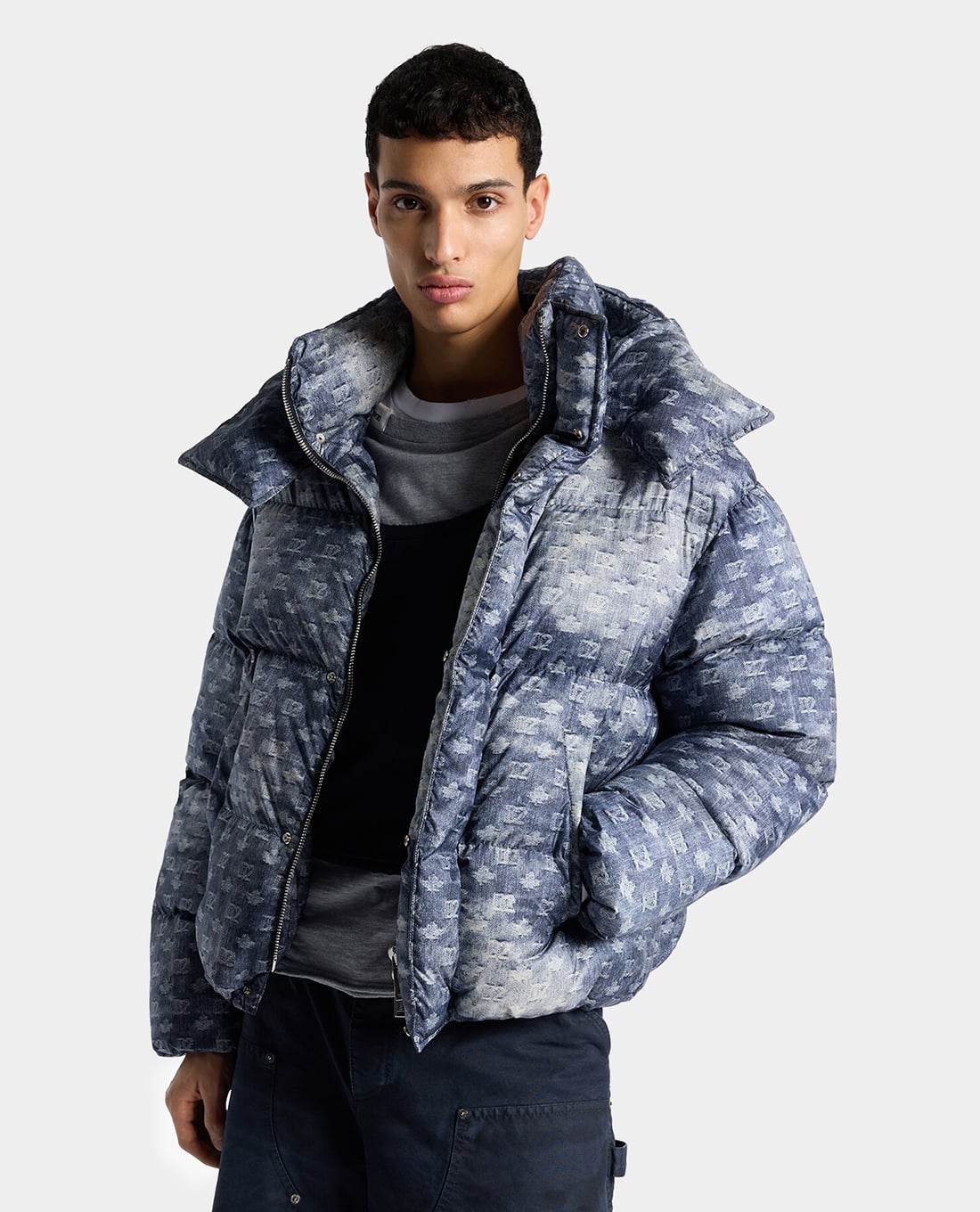DSQUARED2 - Áo khoác phao nam phối mũ họa tiết monogram