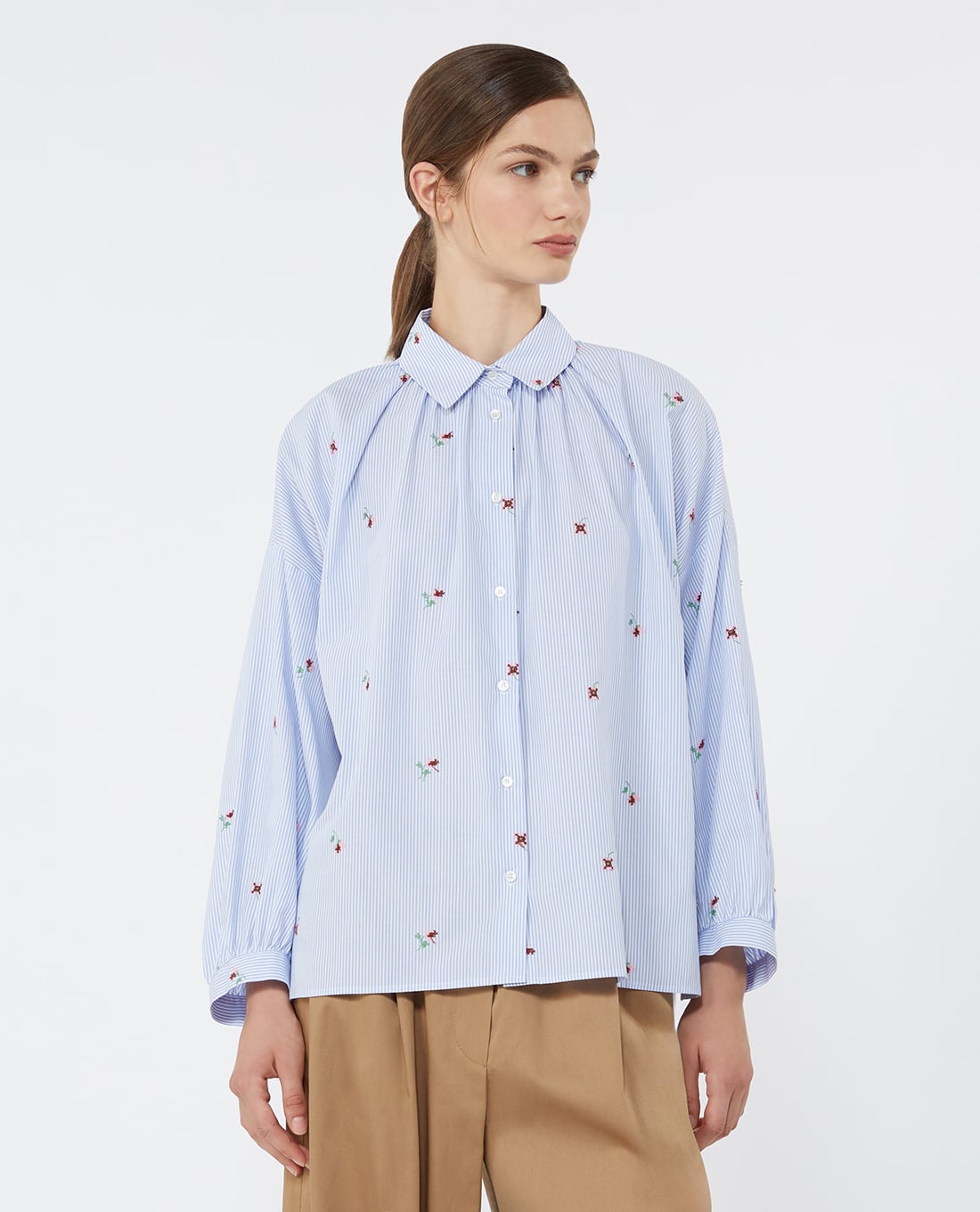 WEEKEND MAX MARA - Áo sơ mi nữ cổ bẻ tay dài thêu hoa Wkdbutterfly