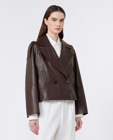  WEEKEND MAX MARA - Áo khoác da nữ cổ vest tay dài Wkdfelino 