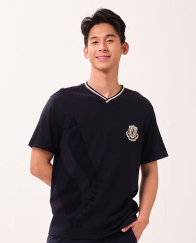  SKECHERS - Áo thun nam cổ V tay ngắn Game On Iconic 