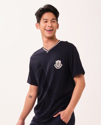  SKECHERS - Áo thun nam cổ V tay ngắn Game On Iconic 