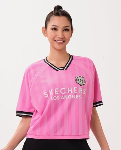  SKECHERS - Áo thun nữ cổ V tay ngắn Game On 