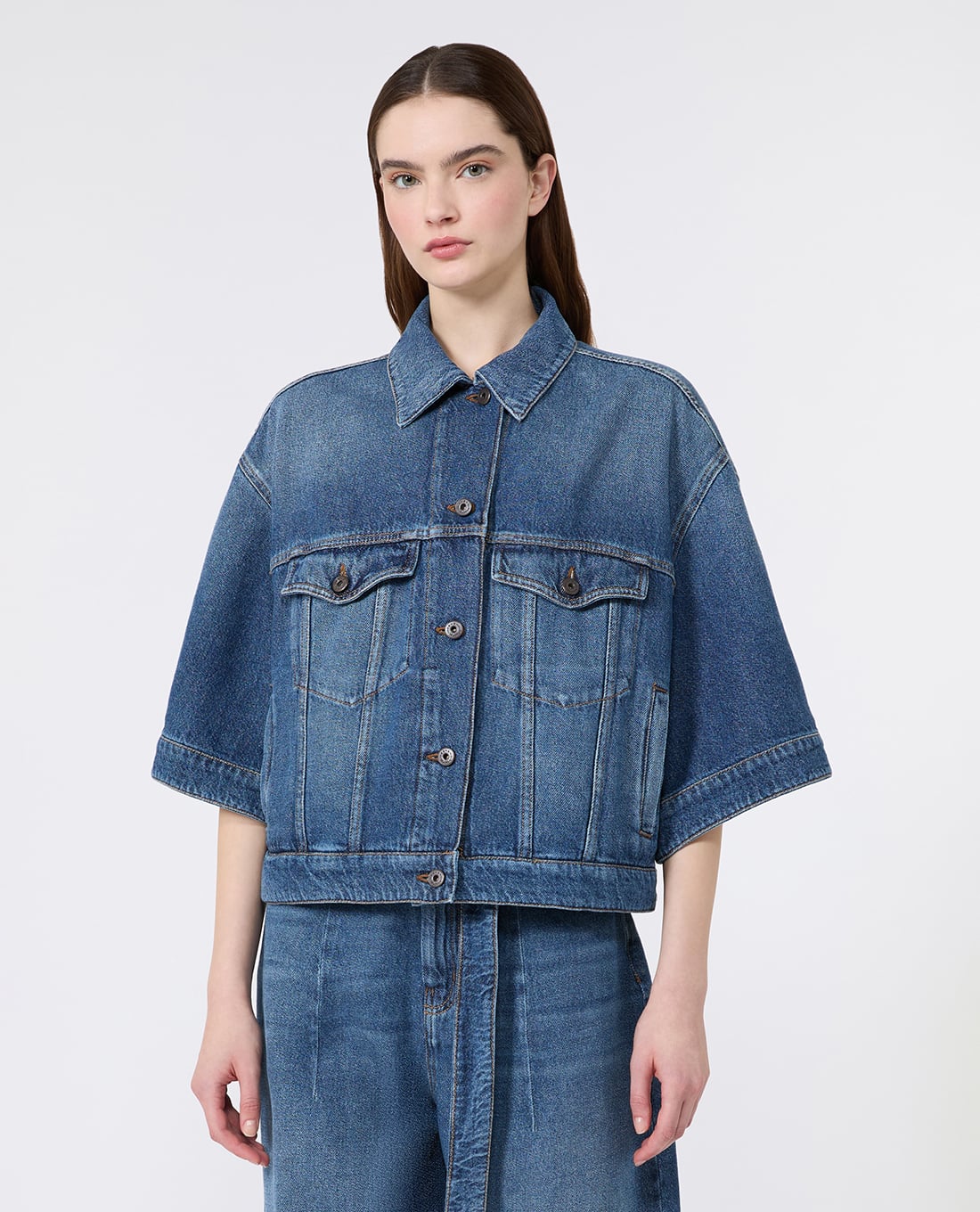 WEEKEND MAX MARA - Áo khoác denim nữ tay lửng Wkdliuti