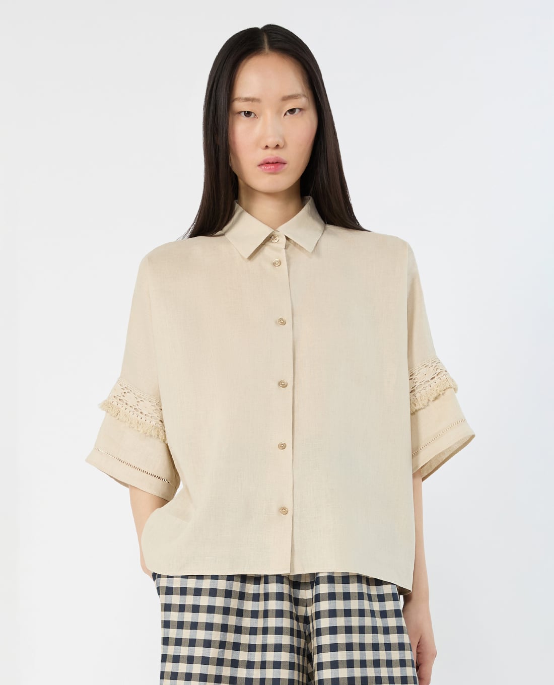 WEEKEND MAX MARA - Áo sơ mi nữ tay lửng phối ren Wkipala