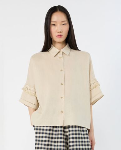  WEEKEND MAX MARA - Áo sơ mi nữ tay lửng phối ren Wkipala 