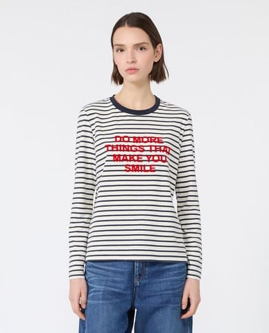  WEEKEND MAX MARA - Áo thun nữ cổ tròn tay dài kẻ sọc Wkdvicino 